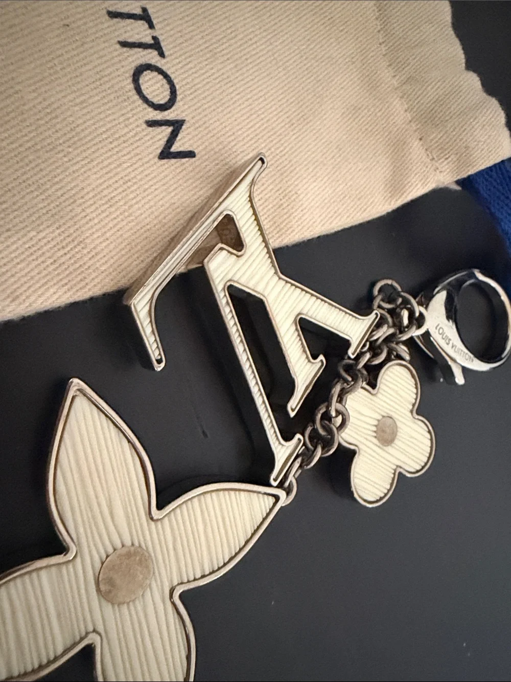 Louis Vuitton Cream and Silver Monogram Flower Key Holder